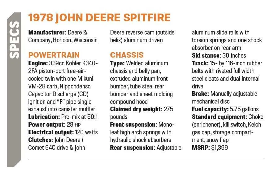 1980 john deere spitfire specs