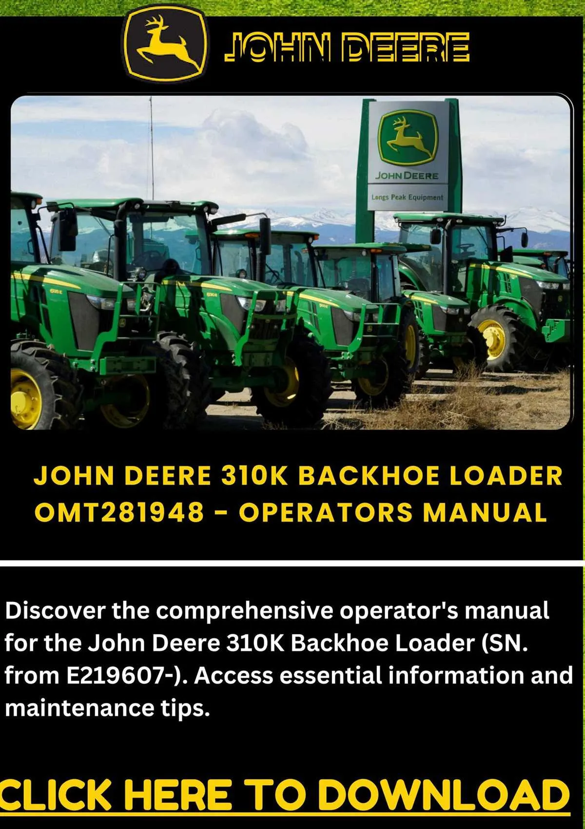 engine specs john deere 310k backhoe