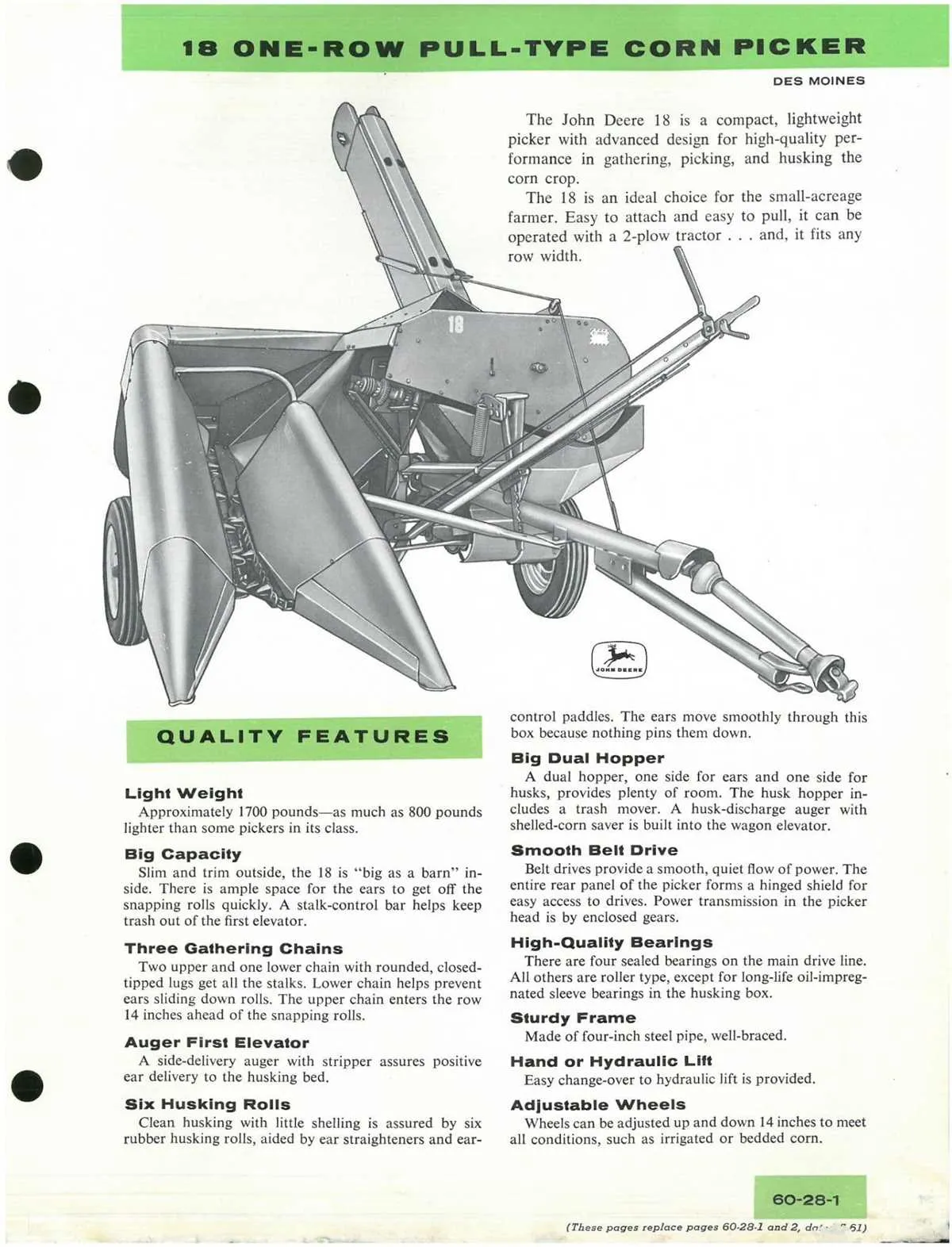 john deere 227 corn picker specs