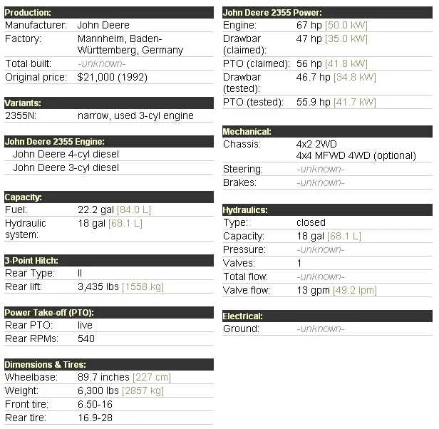 john deere 2355 torque specs