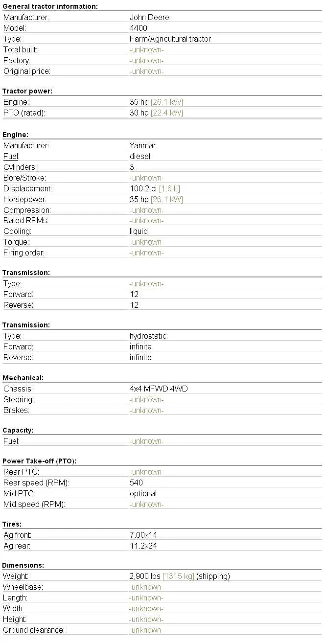 john deere 4400 tractor specs richie