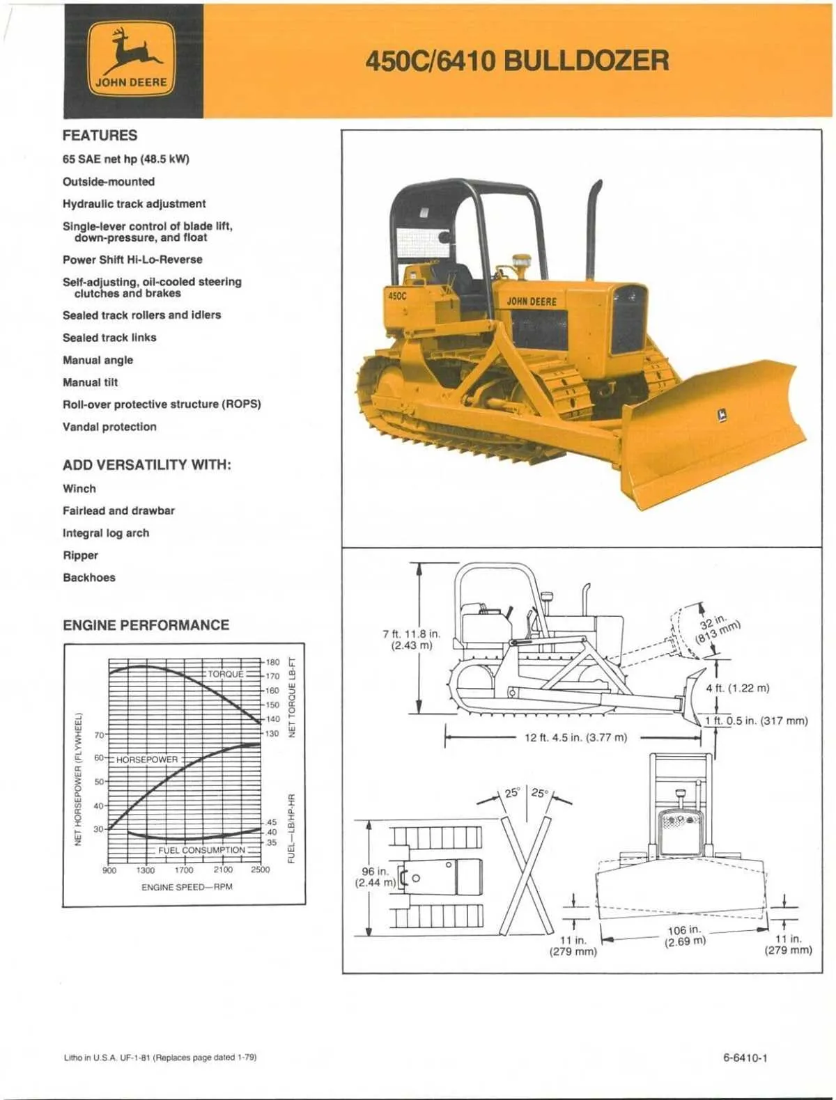 john deere 450 c specs