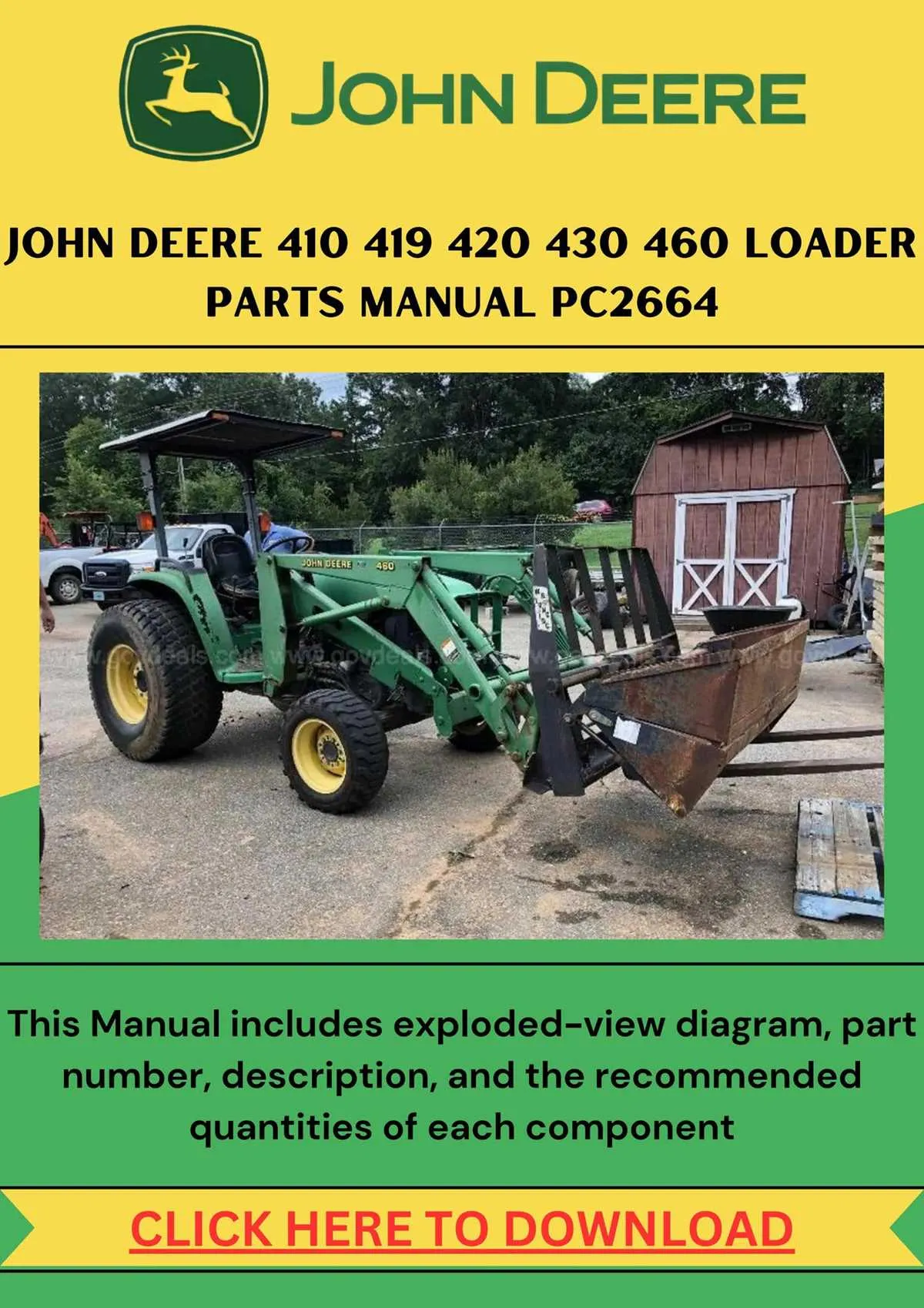 john deere 460 front end loader specs