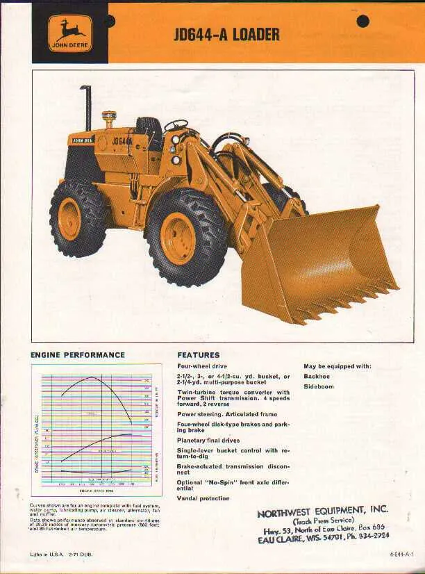 john deere 644a loader specs