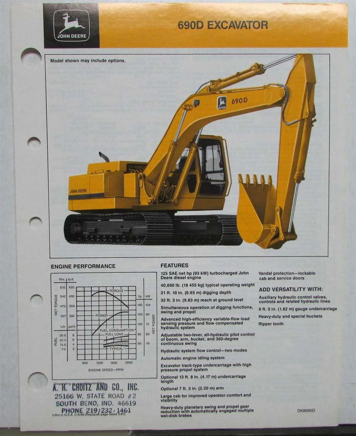 john deere 690d lc specs