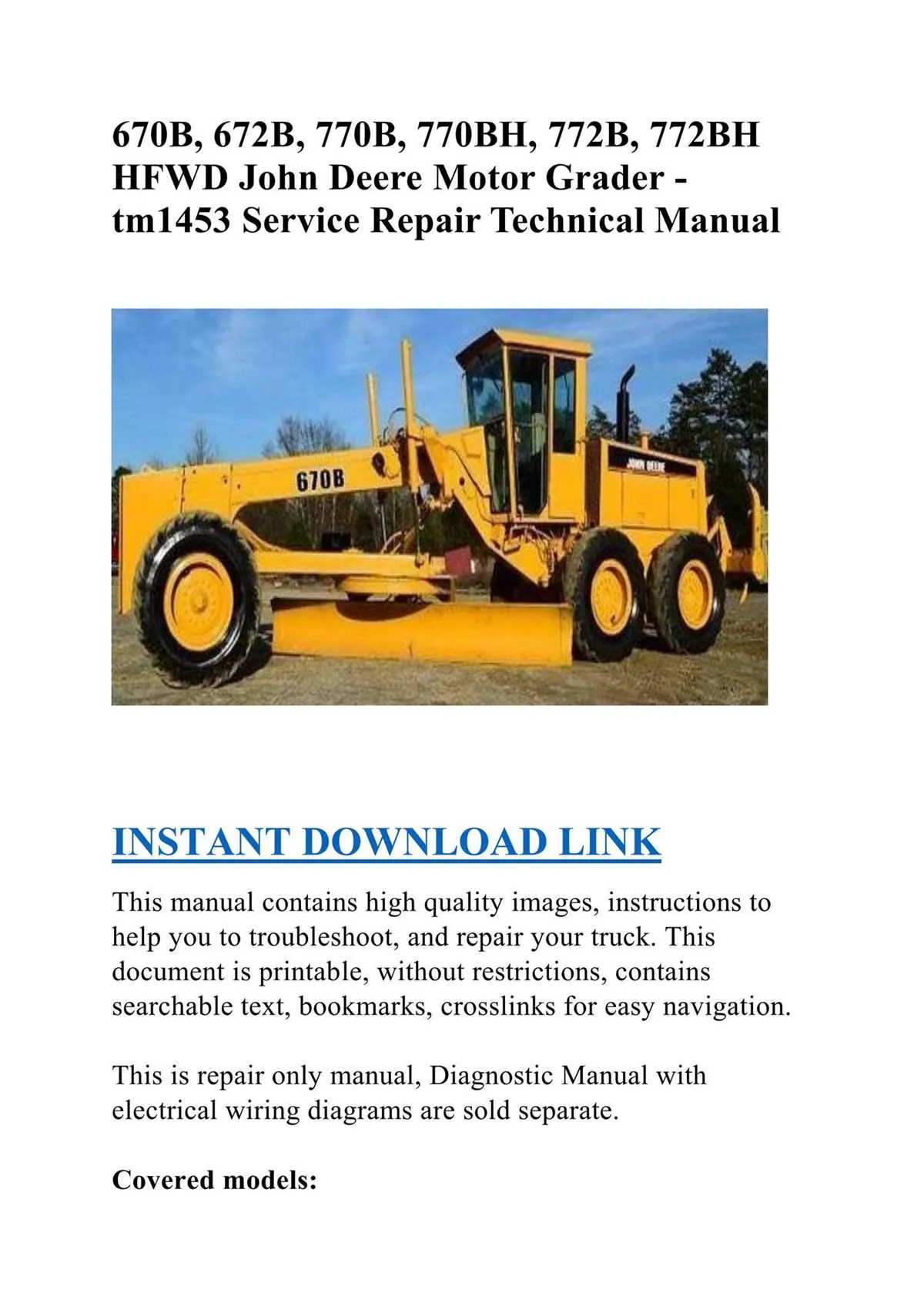john deere 770b grader specs