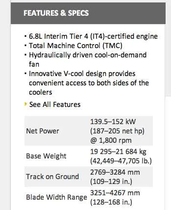 john deere dozer specs
