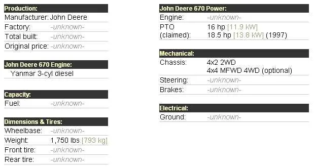 john deere specs 670 john deere specs 670