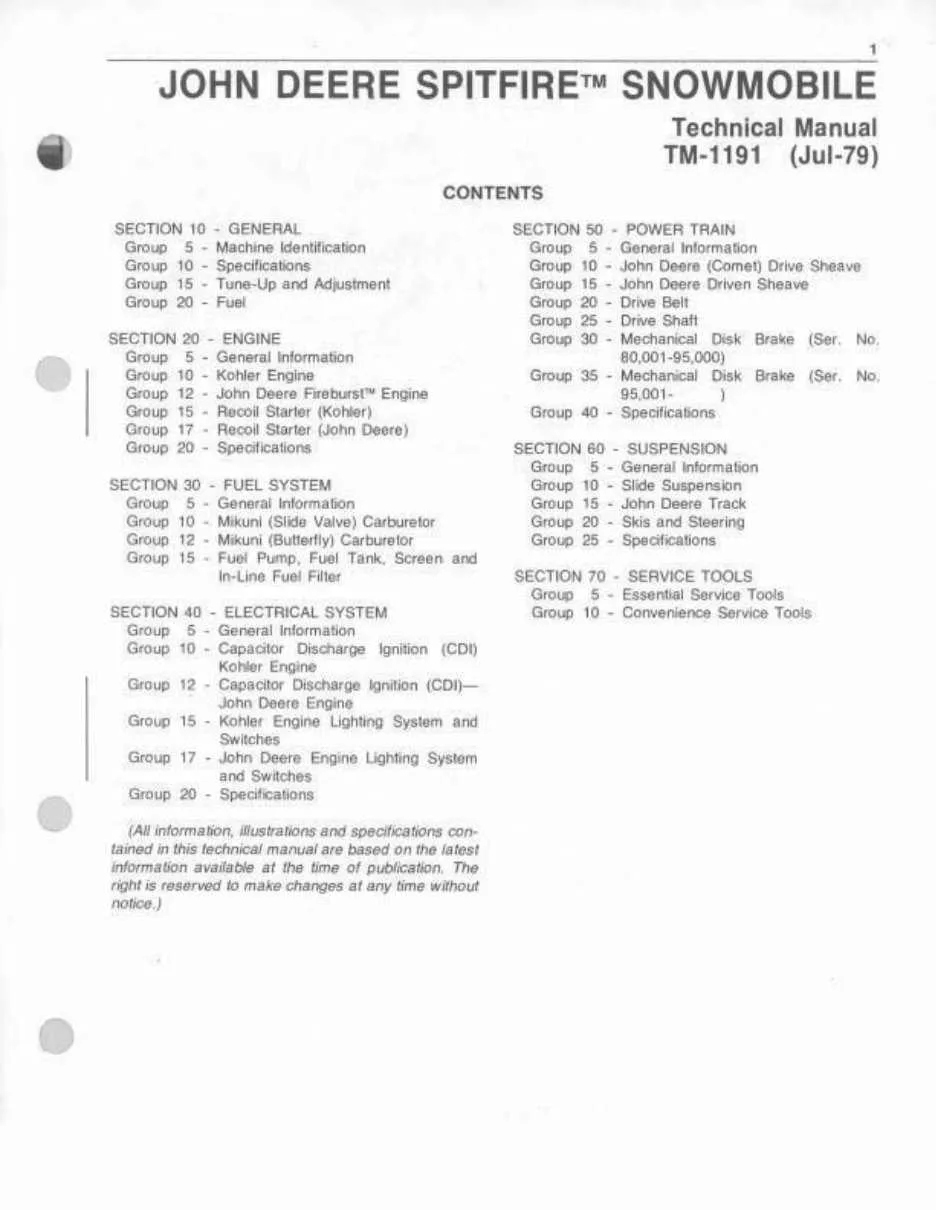 specs for a john deere 340 spitfire