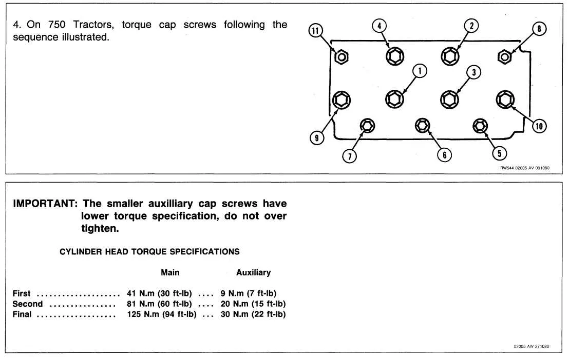 john deere 140 cylinder head torque specs
