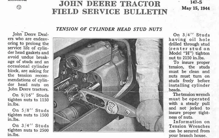john deere b cylinder head torque specs