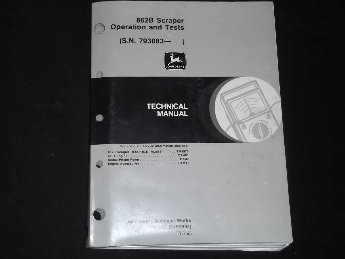 john deere 862b scraper specs