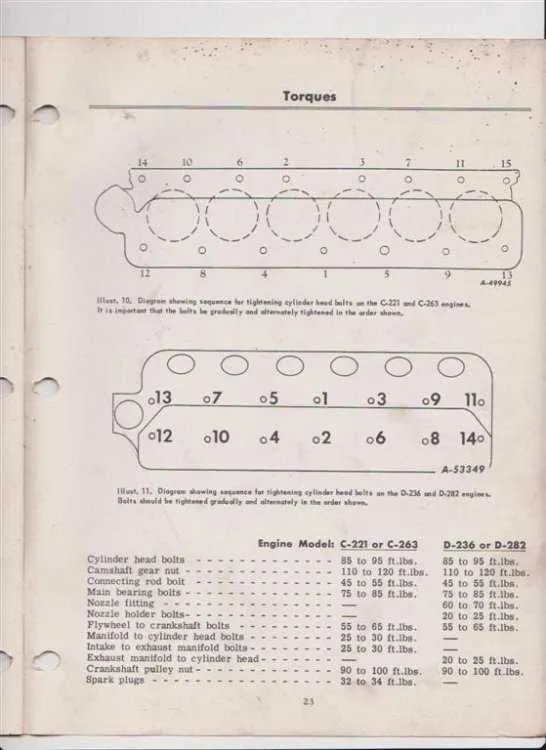 john deere 140 head bolt torque specs