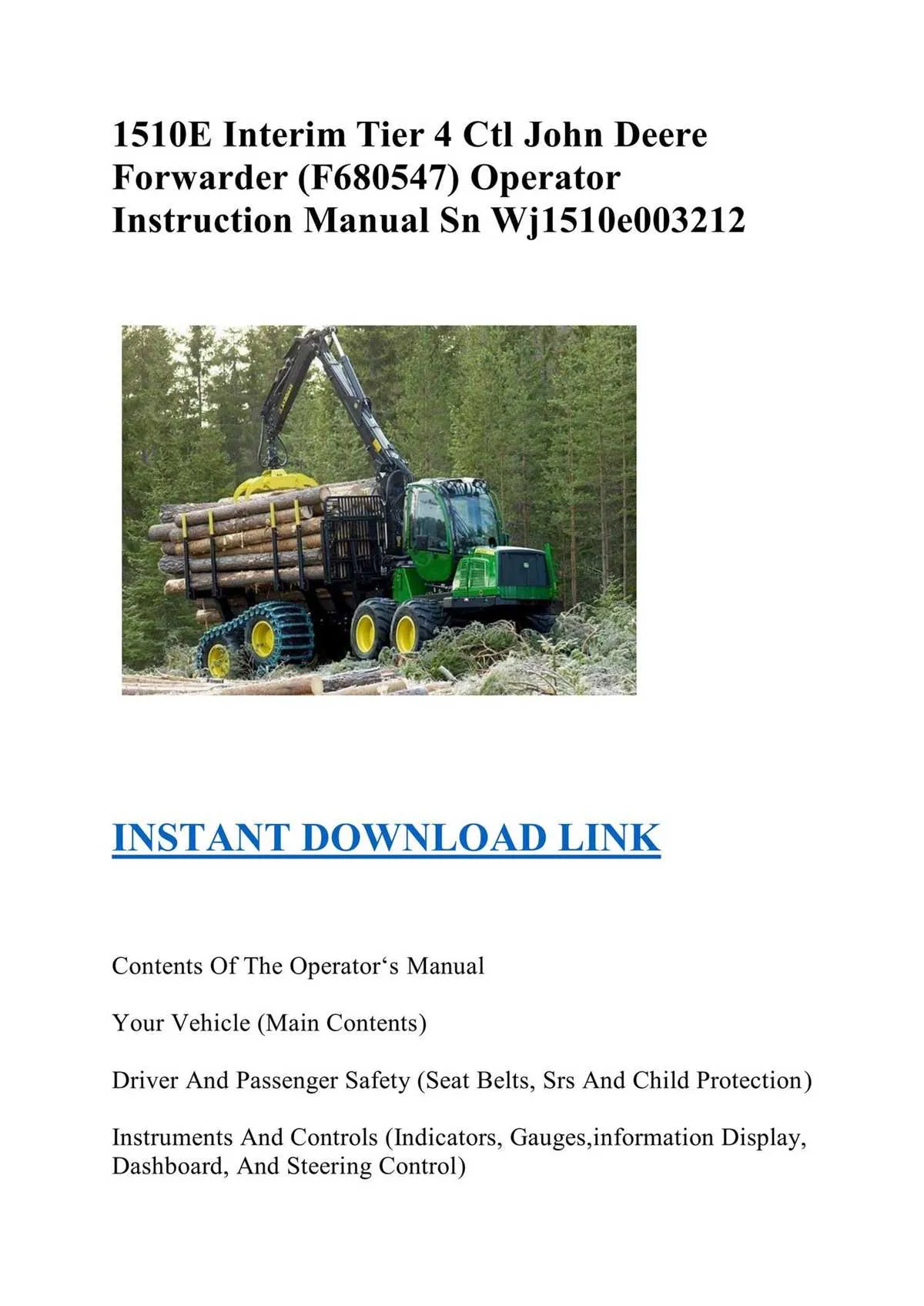 john deere 1510e forwarder specs