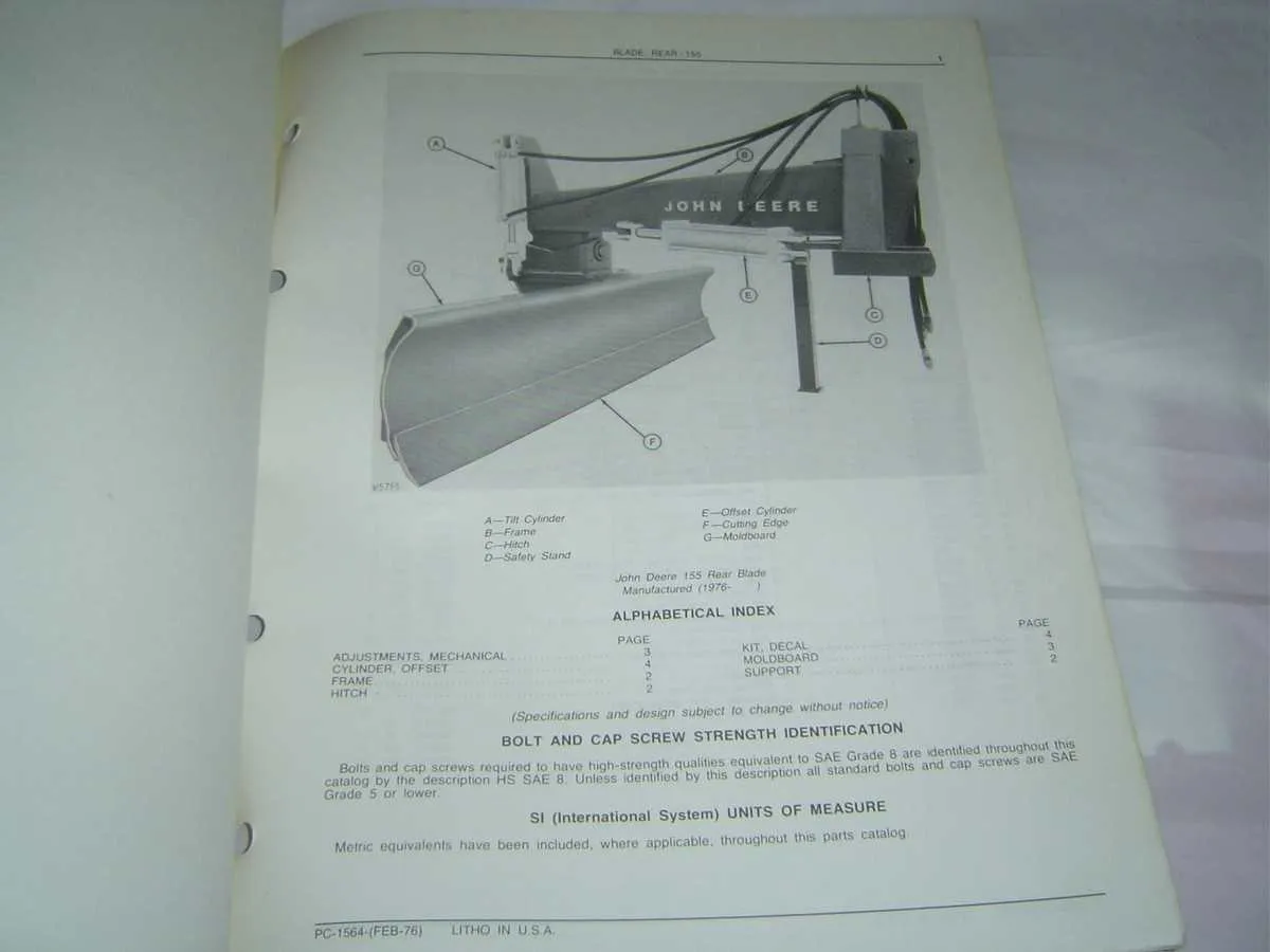 john deere 155 rear blade specs