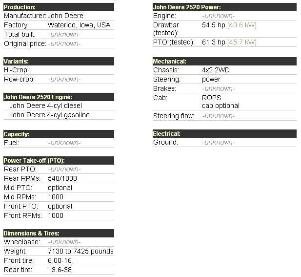 john deere 2520 compact tractor specs