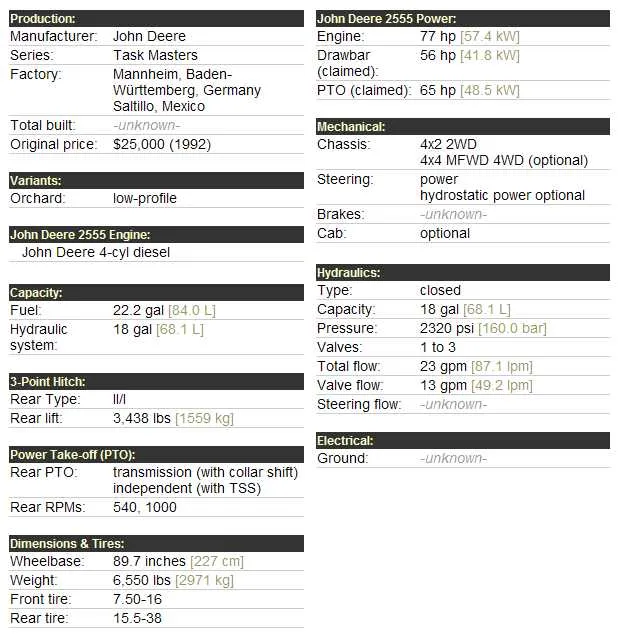 john deere 2554d specs