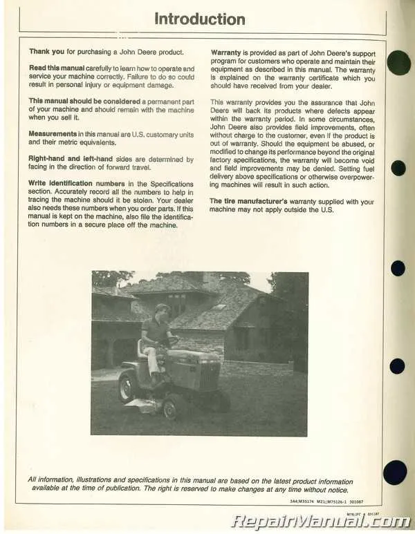 john deere 420 lawnmower specs