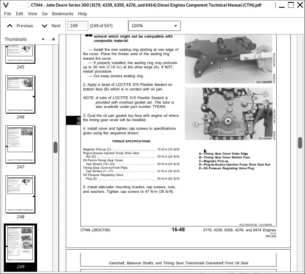 john deere 490e torque specs