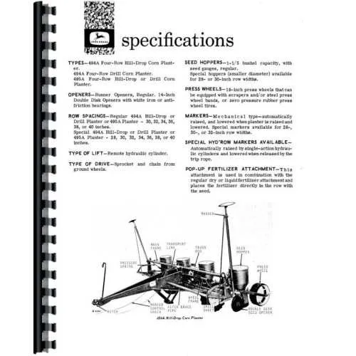 john deere 494 planter specs