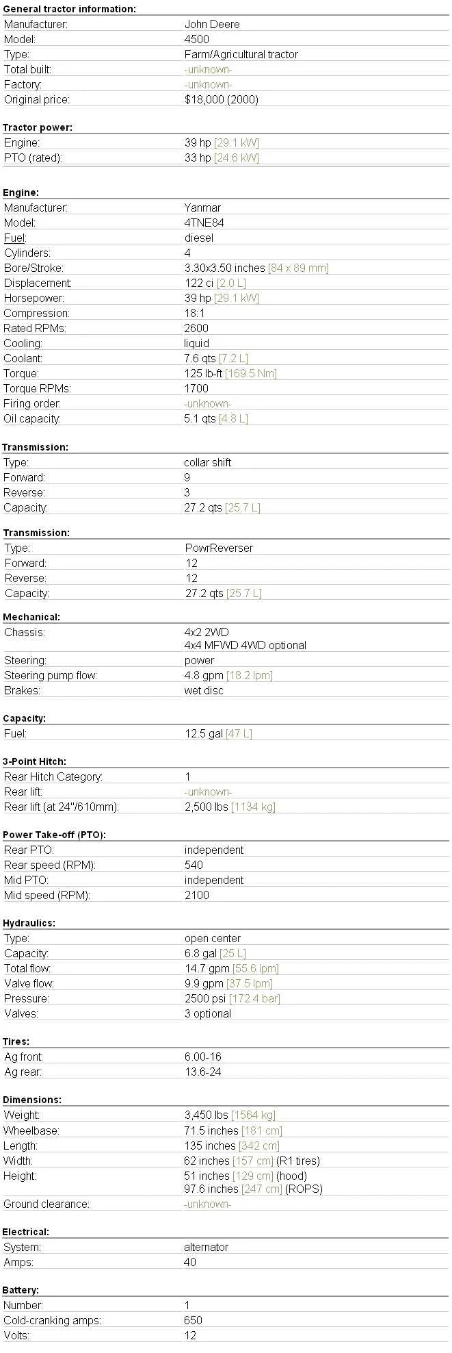 john deere 5150 specs