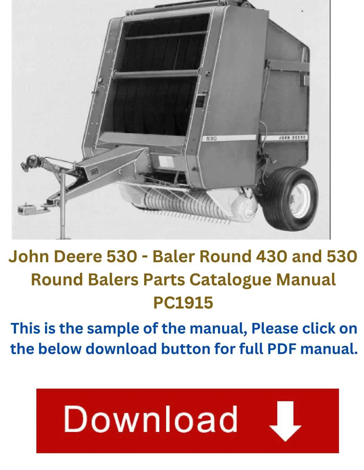 john deere 530 round baler specs