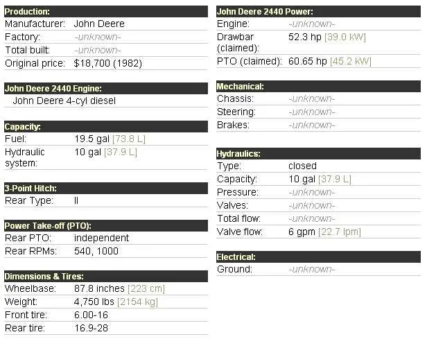 john deere 540 front end loader specs