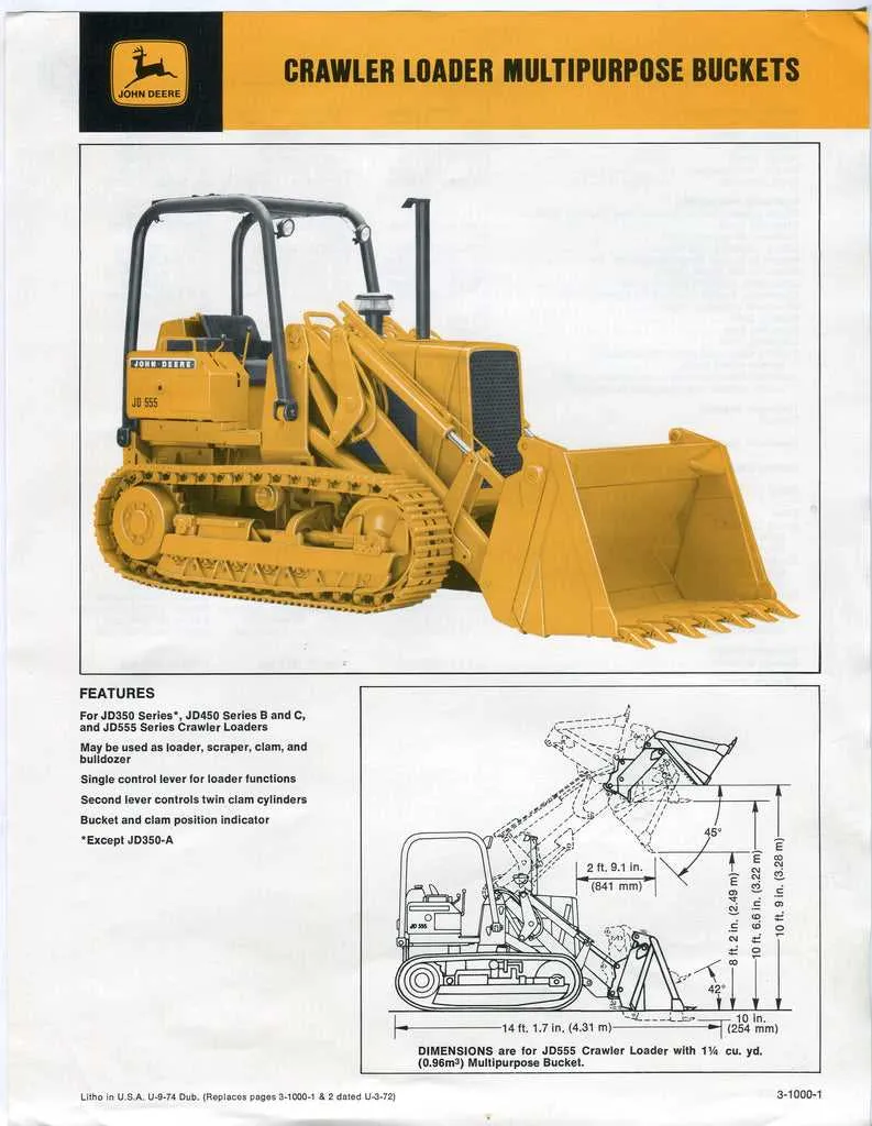 john deere 555b track loader specs