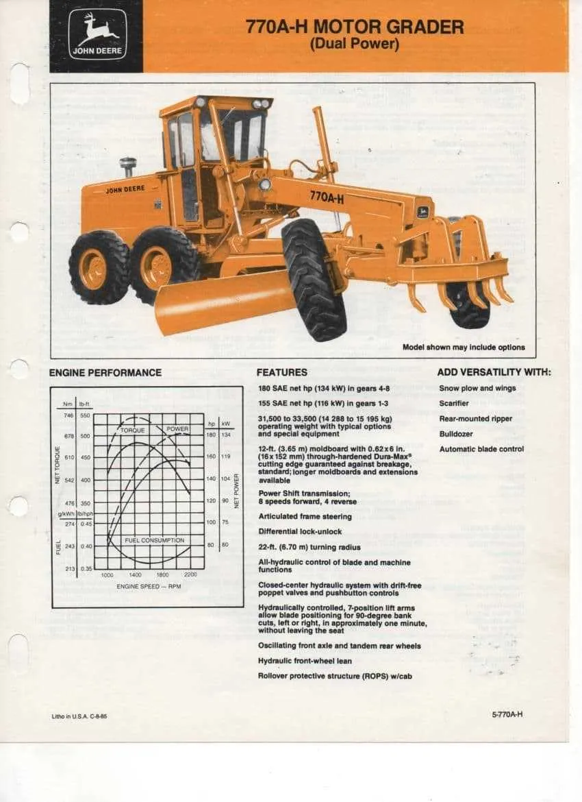 john deere 570a motor grader specs