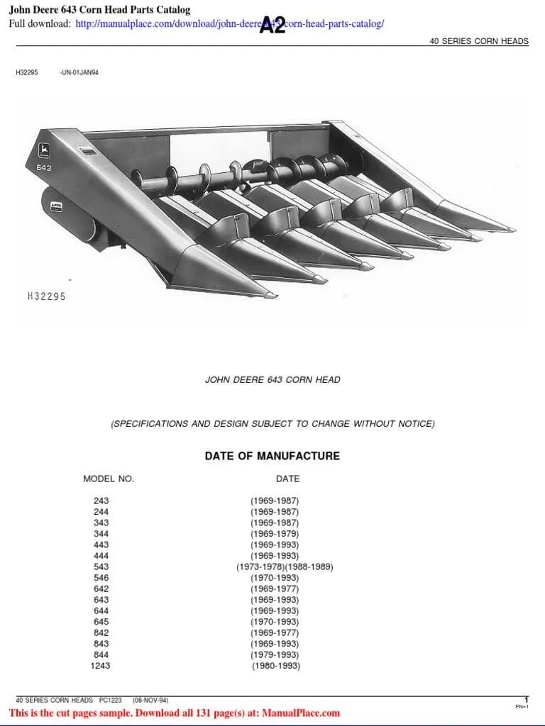john deere 643 corn head specs