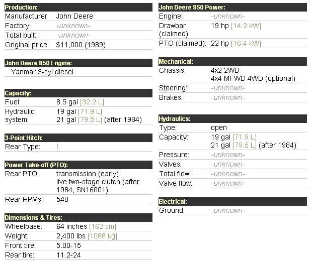 john deere 850 pipelayer specs