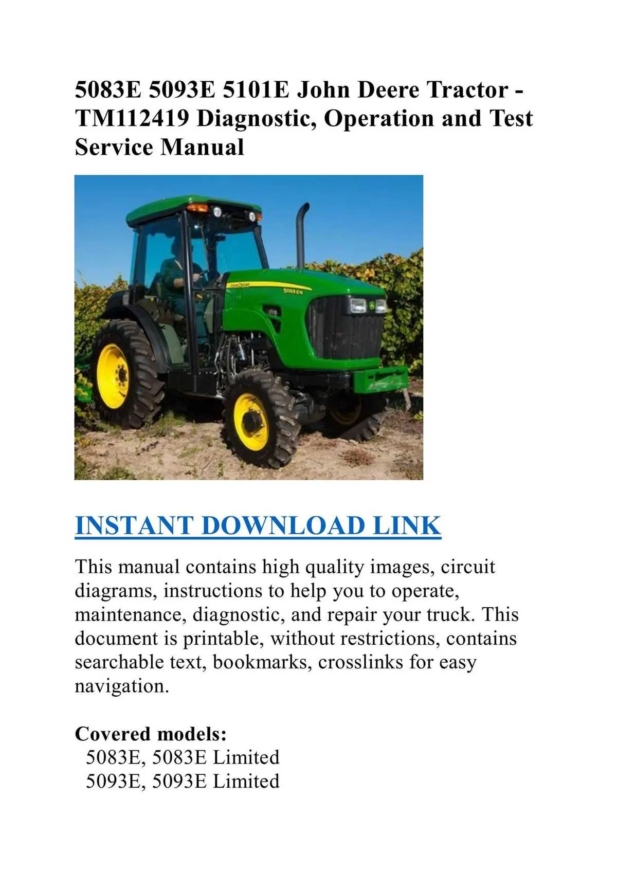 john deere model 5083e specs