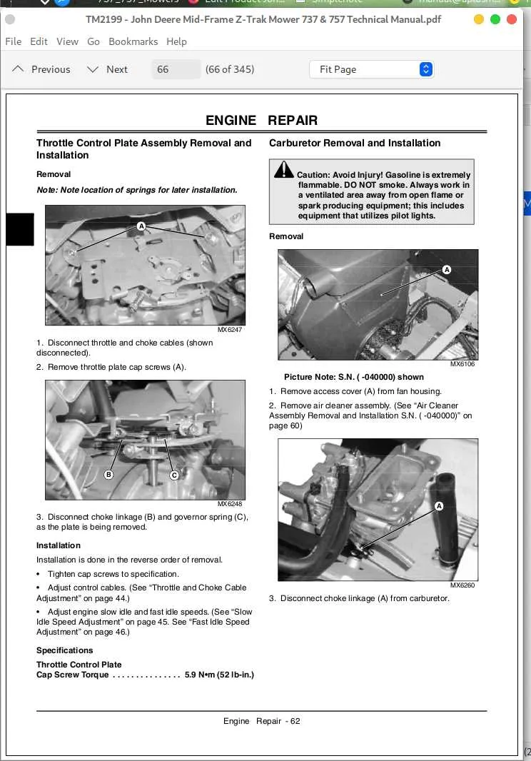 john deere z trak 737 specs