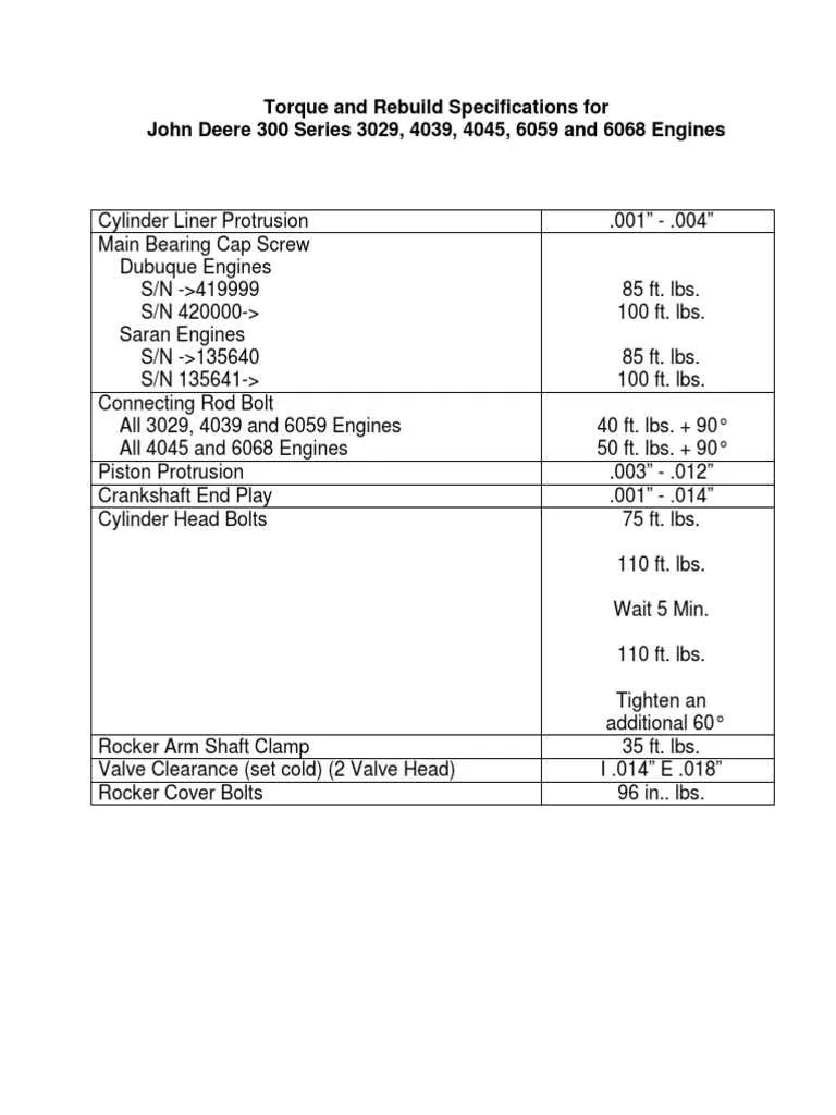 john deere 4039 engine torque specs