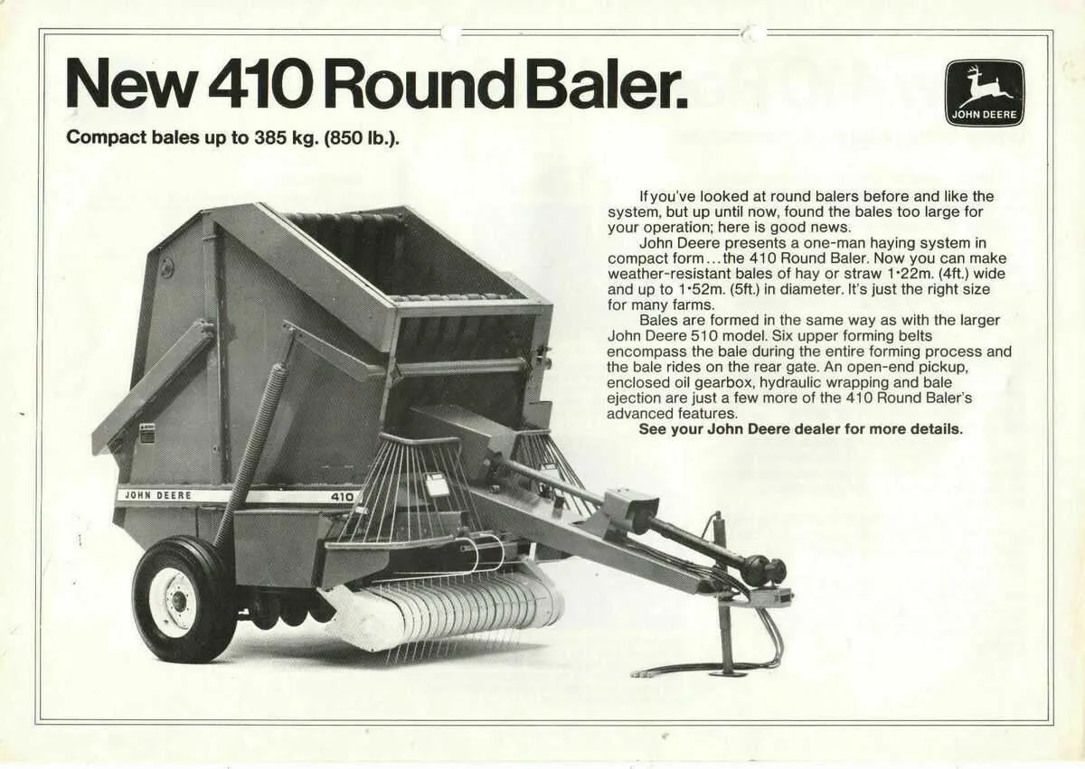 john deere 410 baler specs