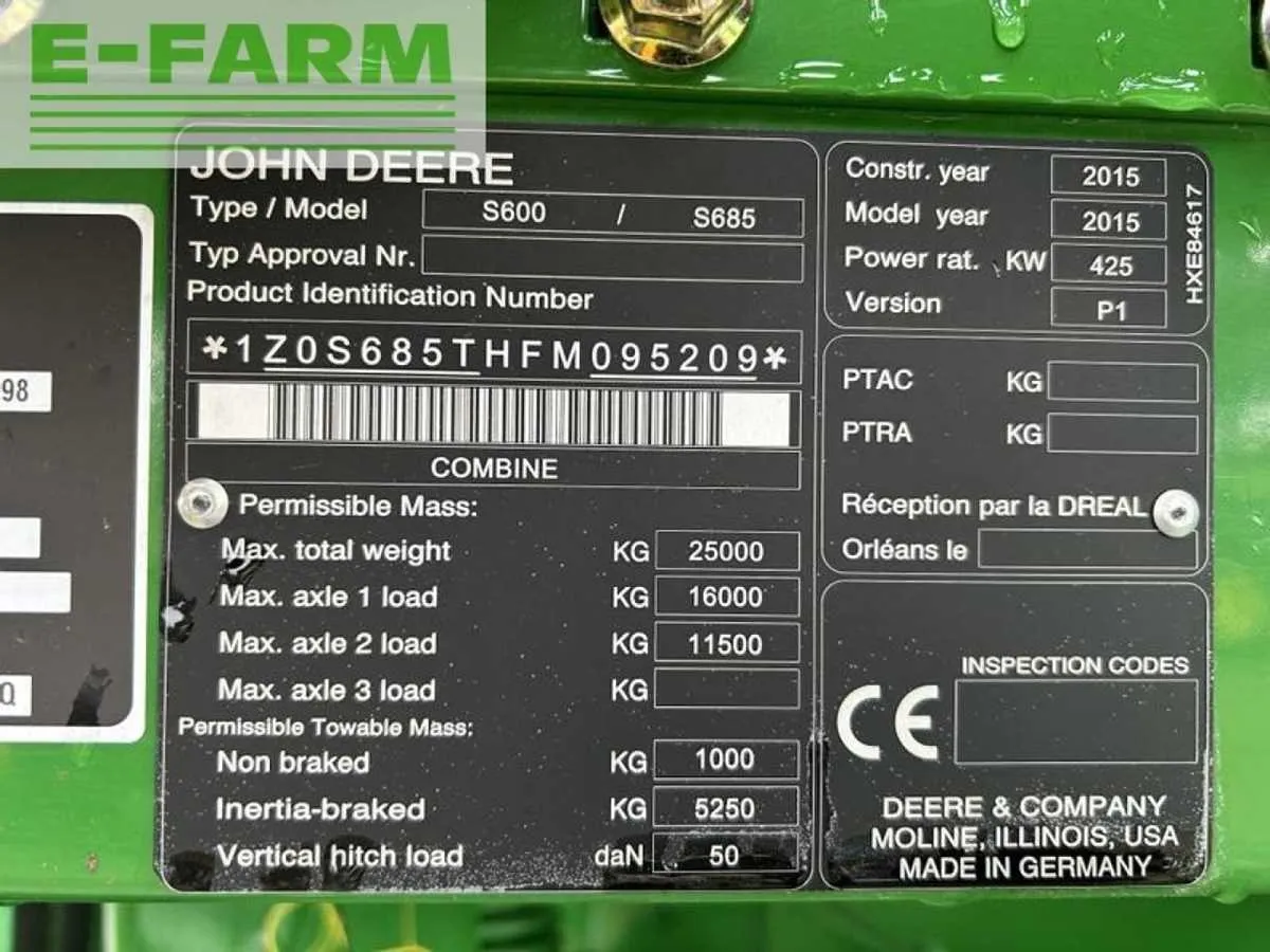 john deere s685i specs