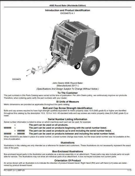 john deere 450e hay baler specs