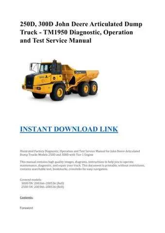 john deere 250d dump truck specs