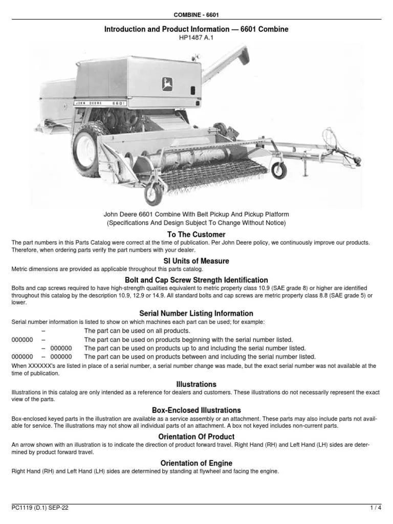 john deere 6601 combine specs