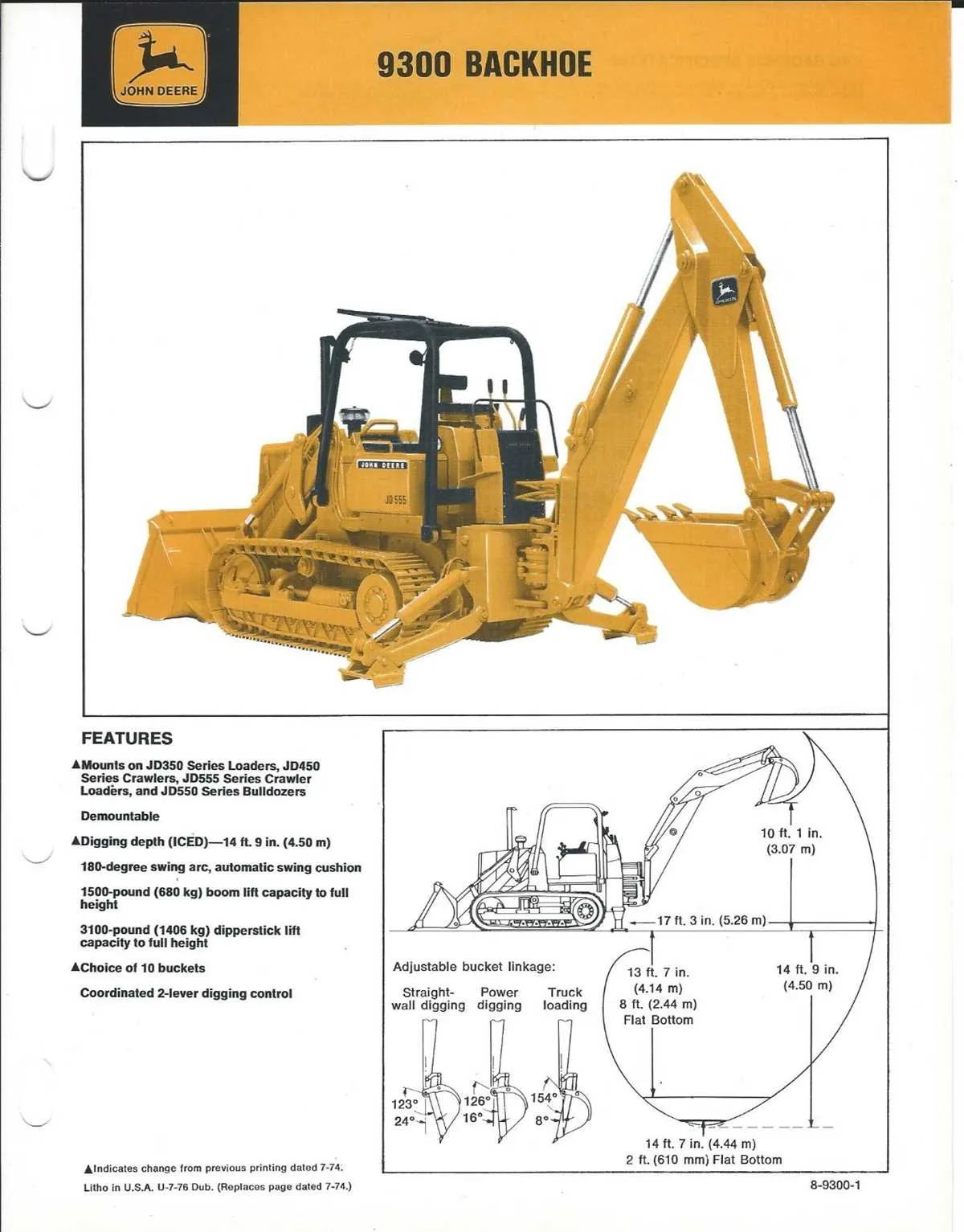 john deere backhoe attachment specs