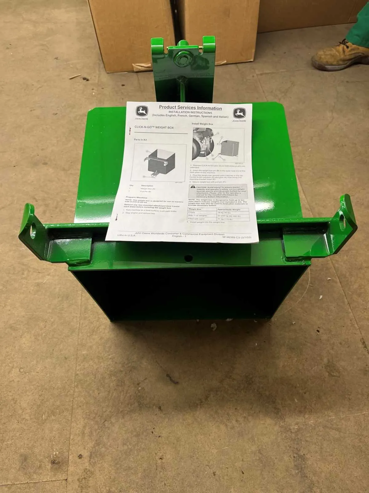 john deere ballast box specs