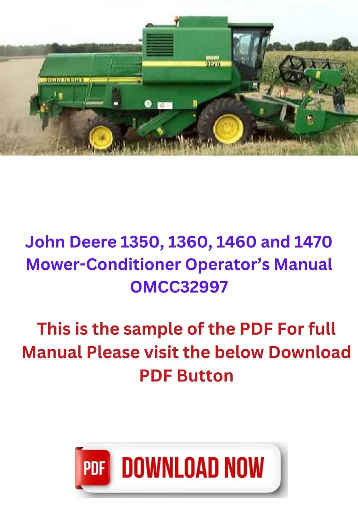 john deere 1360 mower conditioner specs
