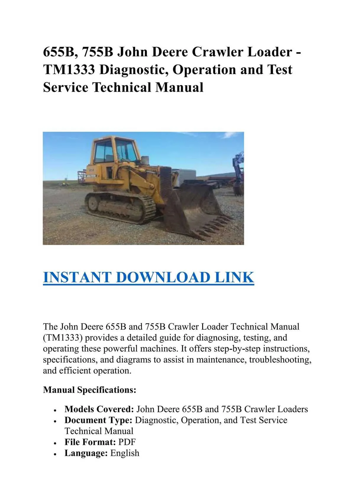 john deere 655b crawler specs