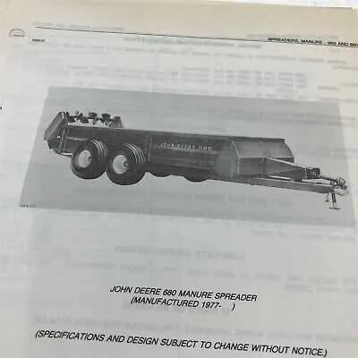 john deere 680 manure spreader specs