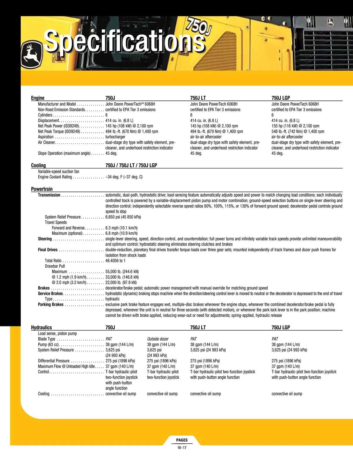 john deere 750j specs