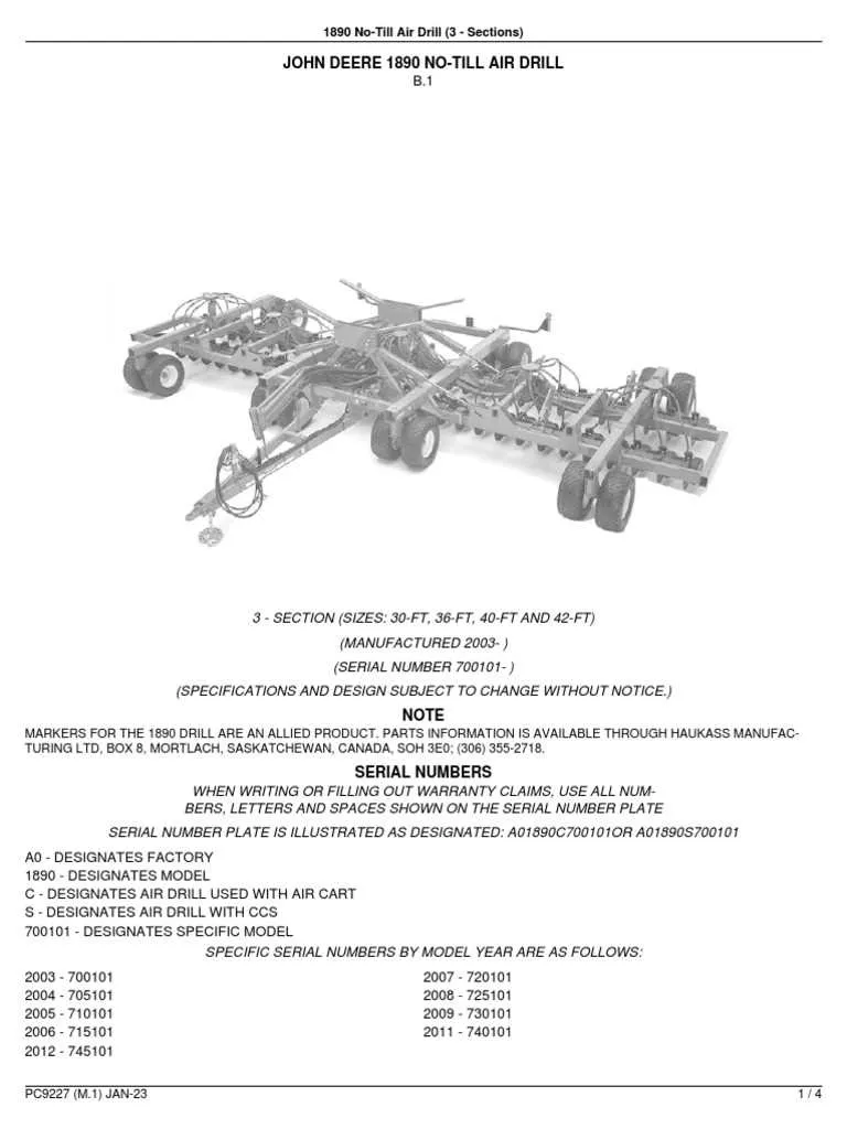john deere 1890 torque specs